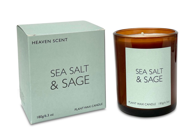Sea Salt & Sage 20cl Amber Glass Candle by Heaven Scent