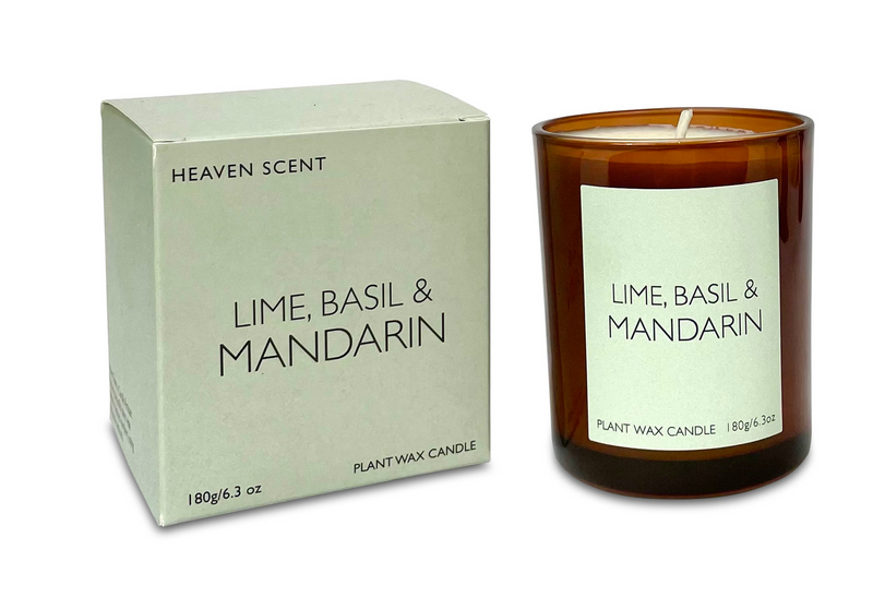 Lime, Basil & Mandarin 20cl Amber Glass Candle by Heaven Scent