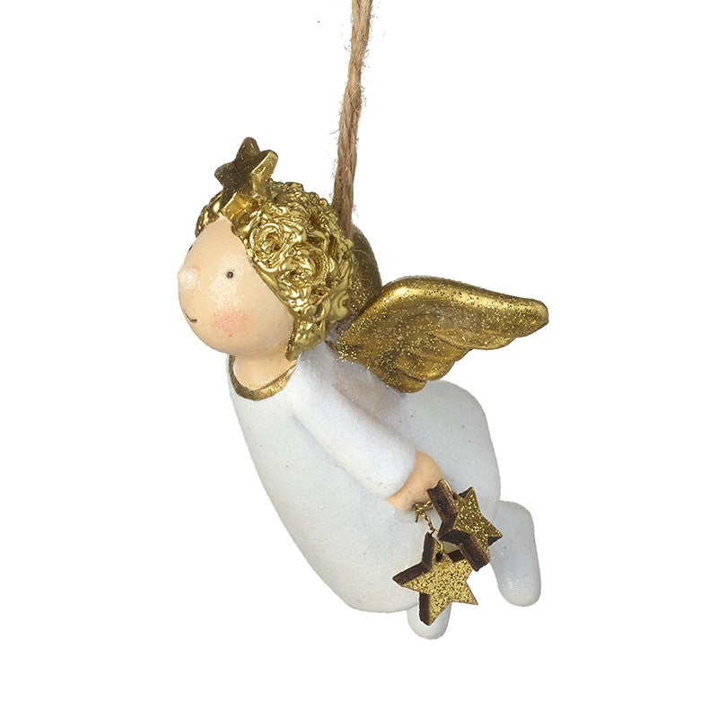 Hanging White And Gold Angel With Stars