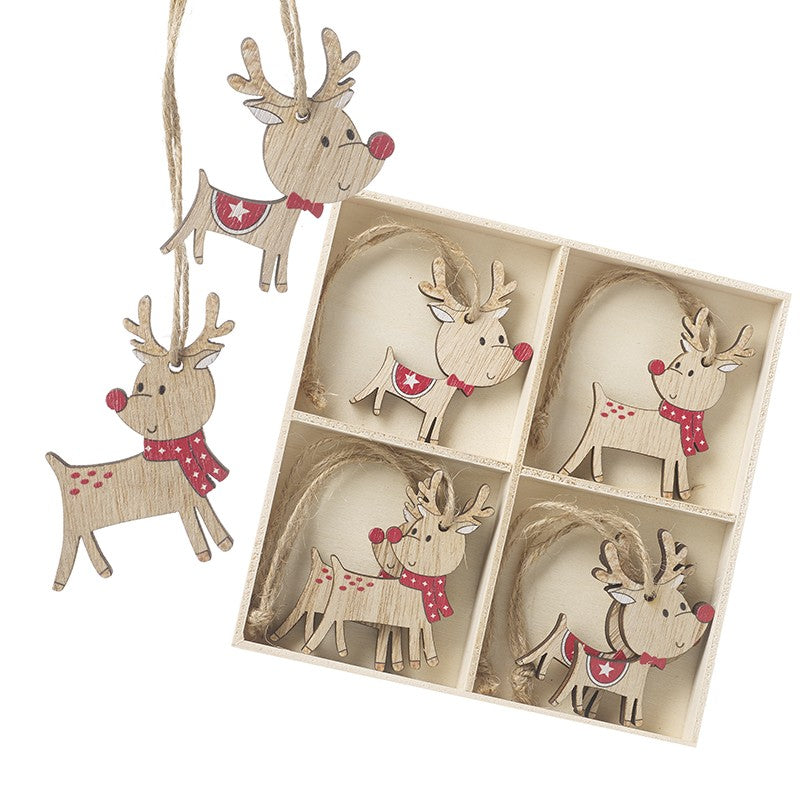 Wooden Hanging Reindeer Decs Set
