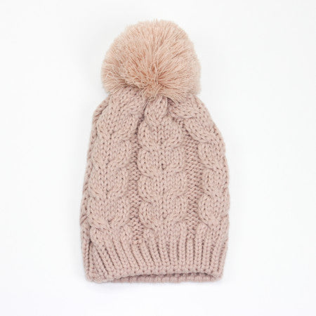 Chunky Cable Knit Hat Pink